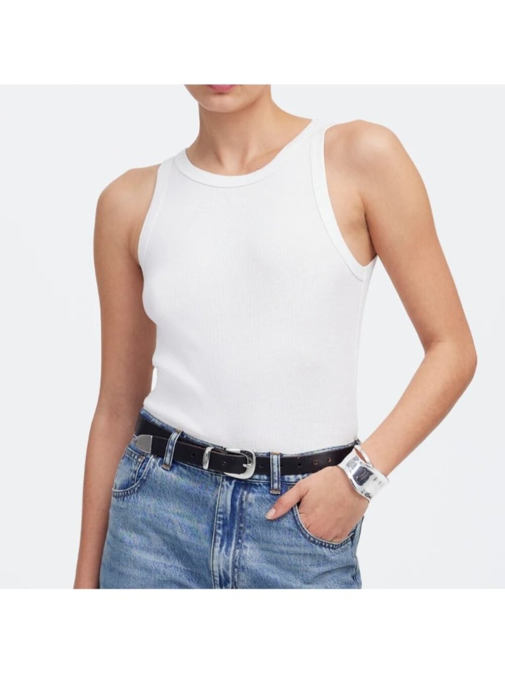NWT Madewell Essential High-Neck Tank XL White Cotton Classic Loungewear Summer
